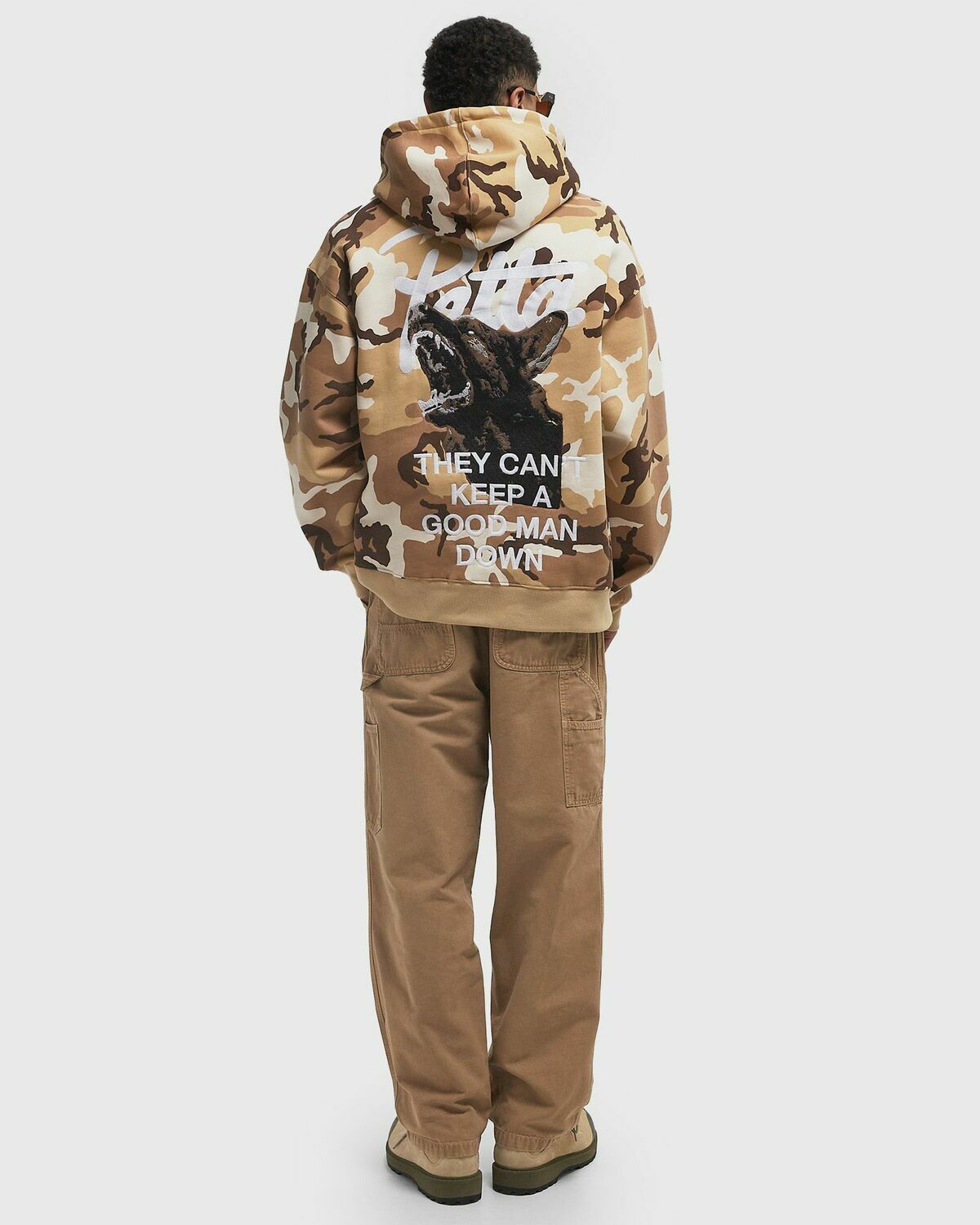PATTA Bark Woodland Camo Boxy Hooded Sweater Brown Mens Hoody