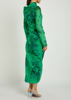 Erdem Floral Draped Cloqué Midi Dress Green