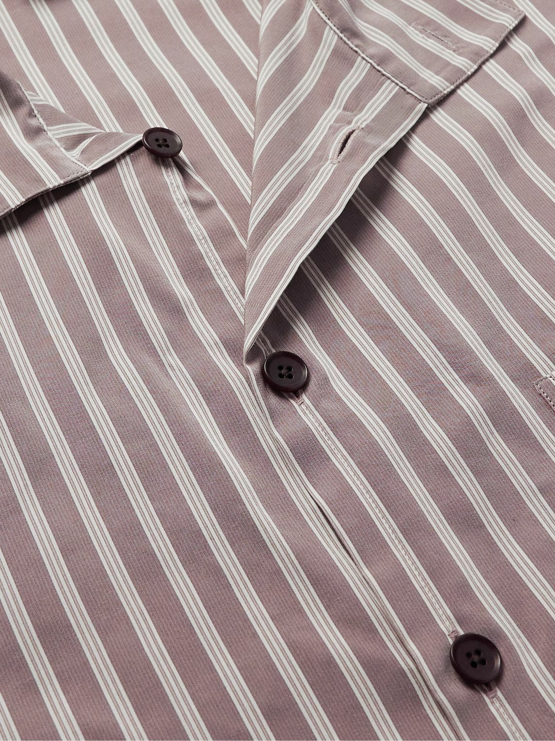 LEMAIRE brownストライプ 長袖シャツ Lemaire - Striped Cotton and Silk-Blend Shirt - Neutrals Lemaire