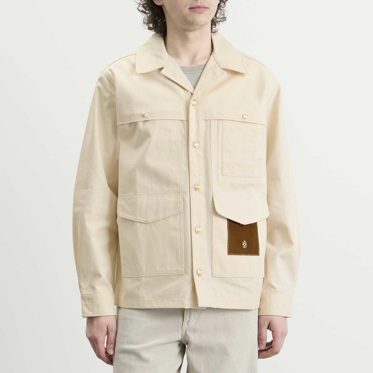 Drôle de Monsieur Men's Cotton Shirt Jacket in Off White