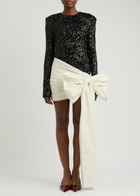 Rotate Sunday Bow-embellished Sequin Mini Dress Black