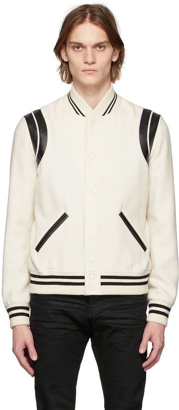 Photo: Saint Laurent Off-White Teddy Two-Band Bomber Jacket