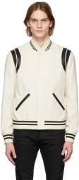 Saint Laurent Off-White Teddy Two-Band Bomber Jacket