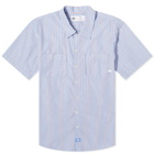 Dickies Men's Poplin Short Sleeve Service Shirt in Blue/Brown Service Stripe