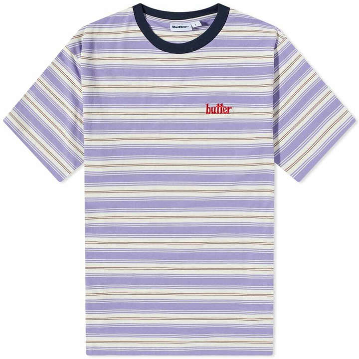 Photo: Butter Goods Men's Cliff Stripe T-Shirt in Corn Flower/White