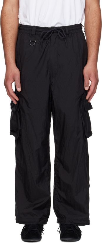 Photo: Y-3 Black Nylon Wired 3 Stripes Cargo Pants