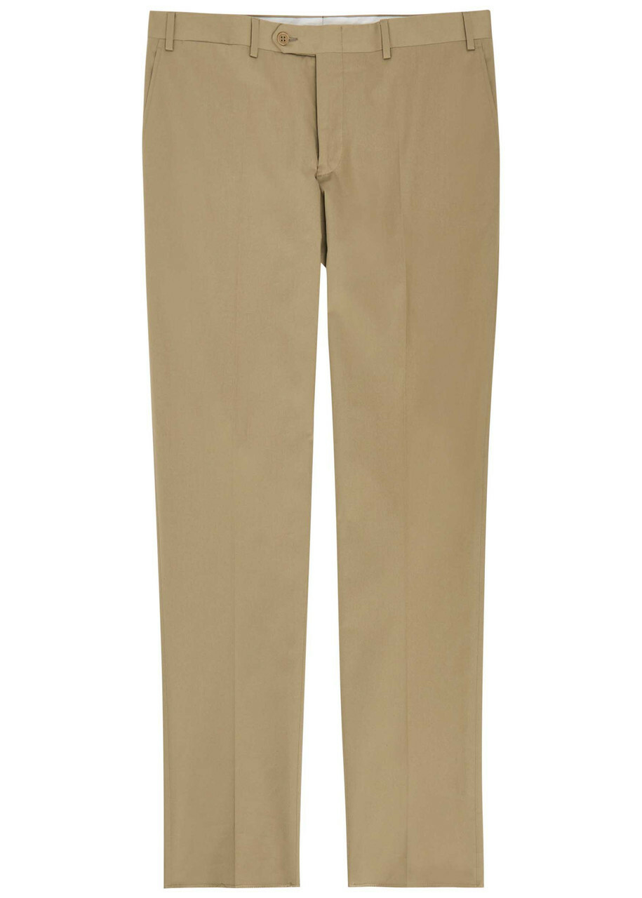 Canali Tapered-leg Stretch-cotton Poplin Trousers Stone