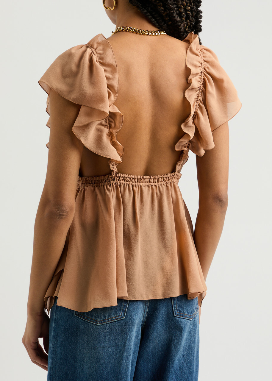新品　Chloe ショート丈 100%silk バイカラー　トップス ウール混フラッフィー・サイドボタンハイネック/40代50代からの