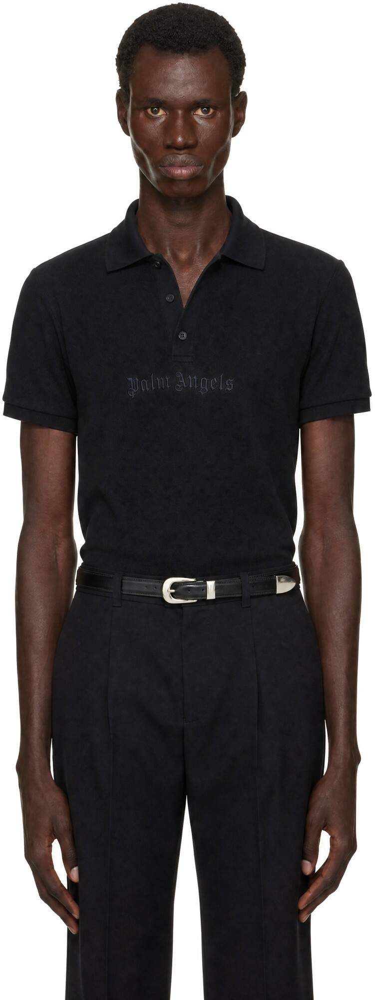 Palm Angels Black Logo Spray Regular Polo