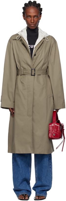 Photo: Pushbutton Khaki Hooded Single Trench Coat