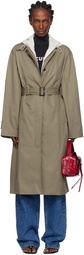 Pushbutton Khaki Hooded Single Trench Coat