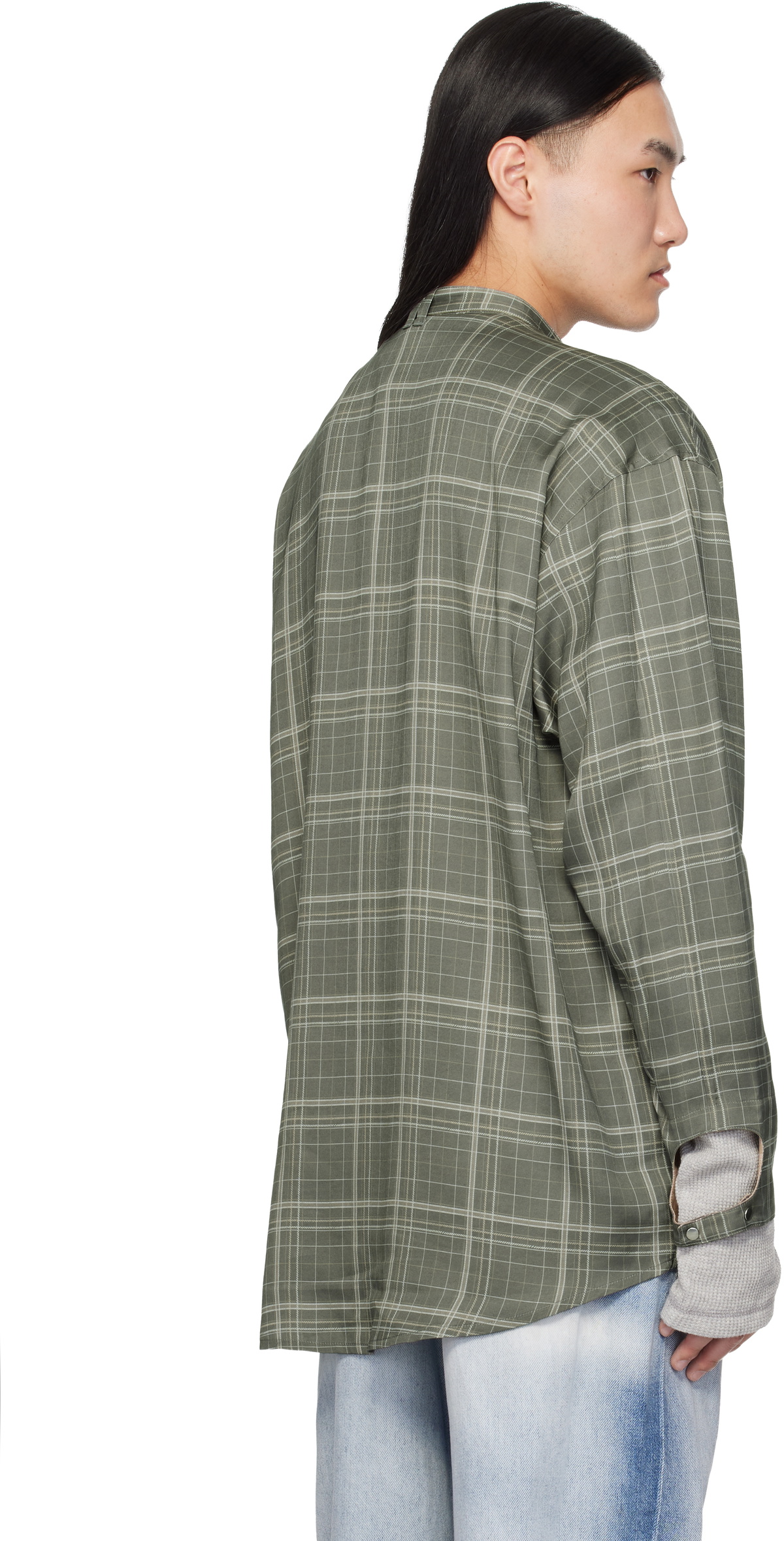 Diesel Gray Check-Satin Biker Details Shirt