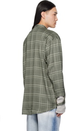 Diesel Gray Check-Satin Biker Details Shirt