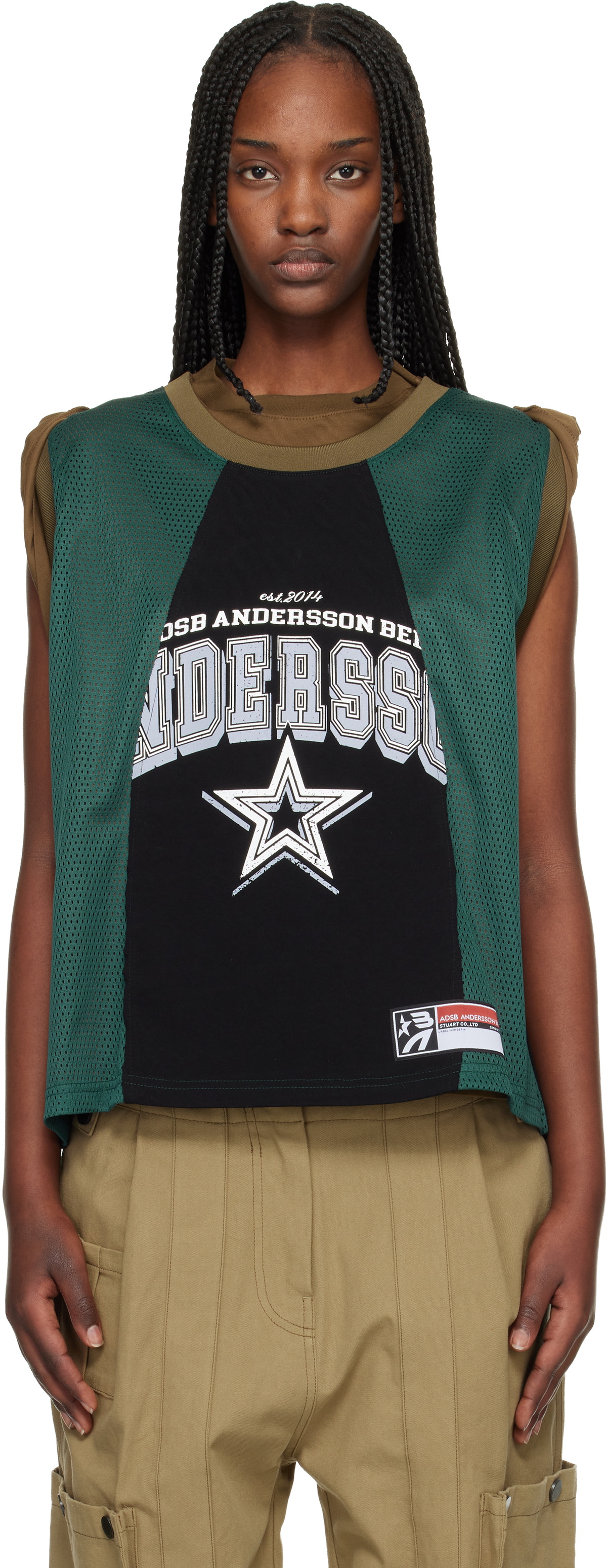 Andersson Bell Khaki & Green Layered Roll Up Basketball Jersey T-shirt