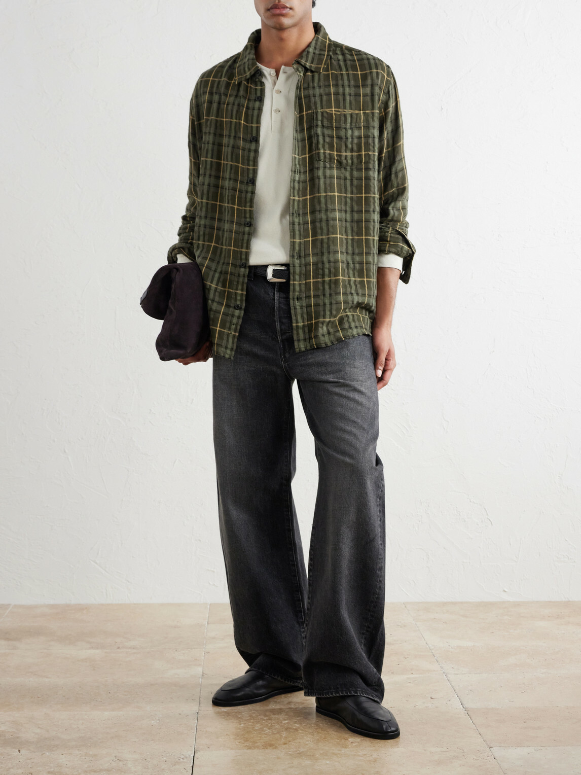Corridor - Crinkled Checked Cotton-Blend Shirt - Green