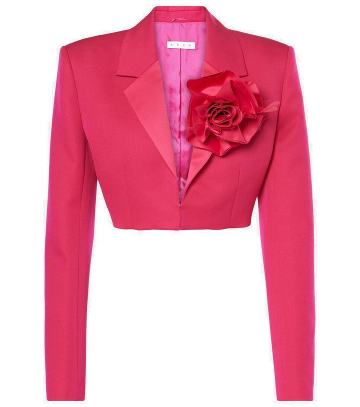 Photo: Area Floral-appliqué cropped wool blazer