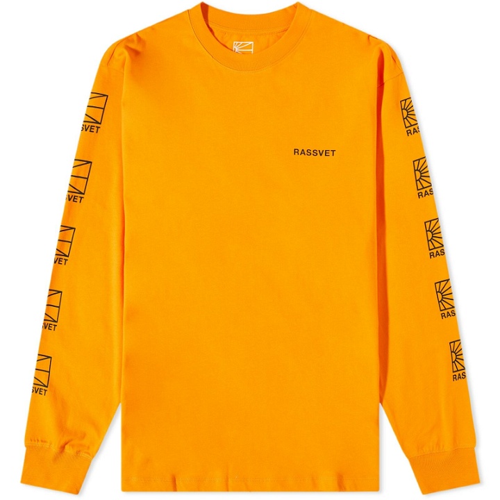 Photo: PACCBET Men's Long Sleeve Multi Logo T-Shirt in Orange