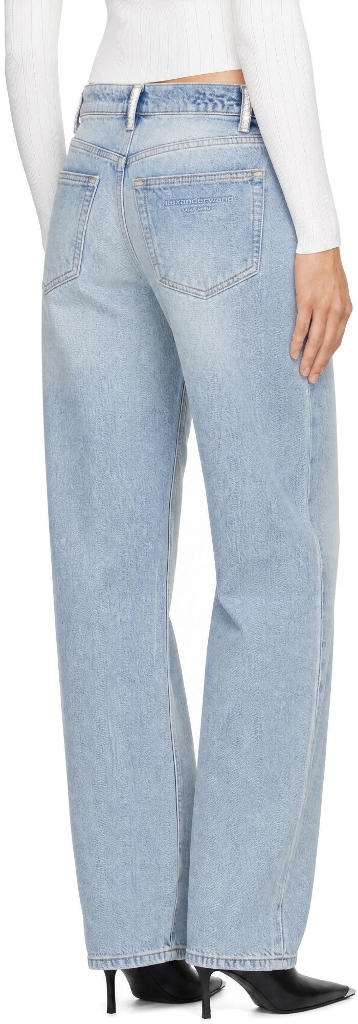 Alexander Wang Blue Float Crystal Hotfix Belt Loop Jeans