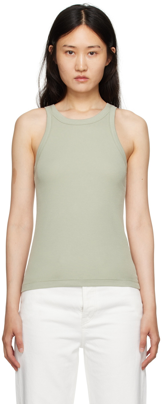 Green Slim Textured Rib Tank Top main image 0