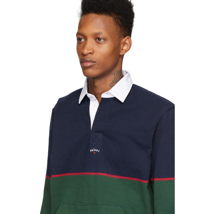 Noah NYC Navy and Green Rugby Polo Noah NYC