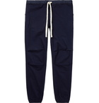 Beams Plus - Slim-Fit Tapered Grosgrain-Trimmed Cotton-Blend Twill Drawstring Trousers - Blue