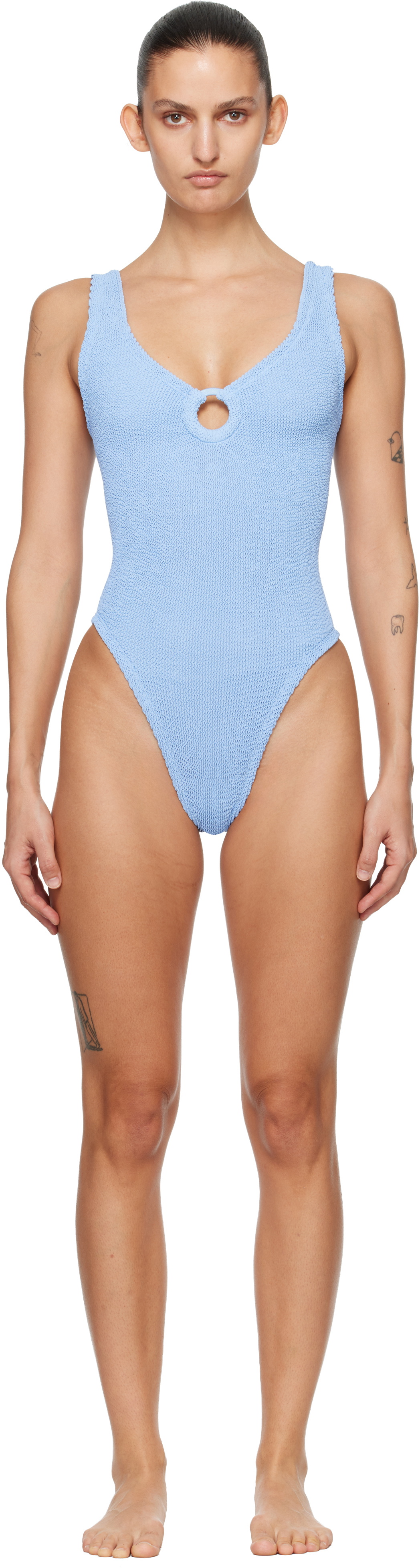 Hunza G Blue Celine Tonal Hoop Swimsuit