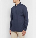 Peter Millar - Button-Down Collar Mélange Silk and Cotton-Blend Polo Shirt - Blue