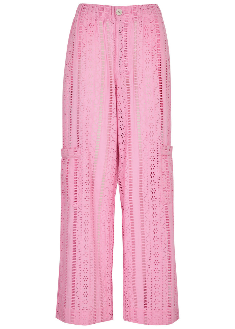 Damson Madder Vacation Rafe Broderie Anglaise Cotton Trousers Pink