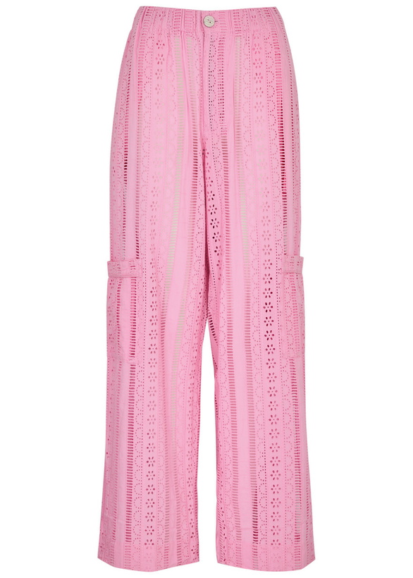 Photo: Damson Madder Vacation Rafe Broderie Anglaise Cotton Trousers Pink