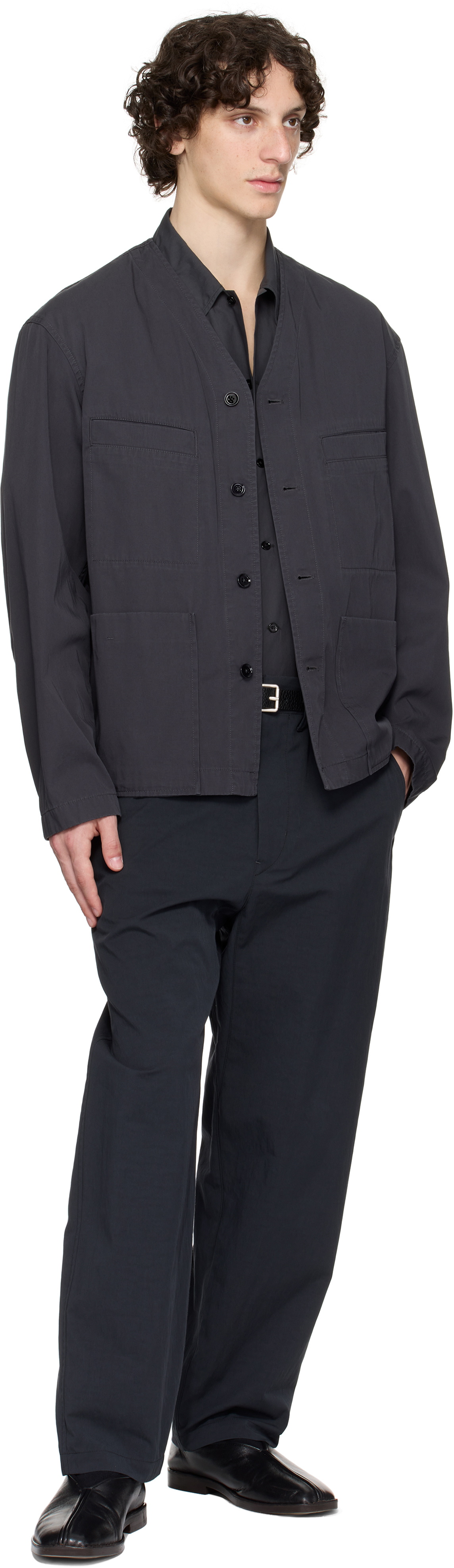 LEMAIRE Gray Collarless Overshirt Lemaire