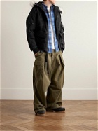 Greg Lauren - Faux Fur-Trimmed Distressed Patchwork Cotton-Blend Hooded Jacket - Black