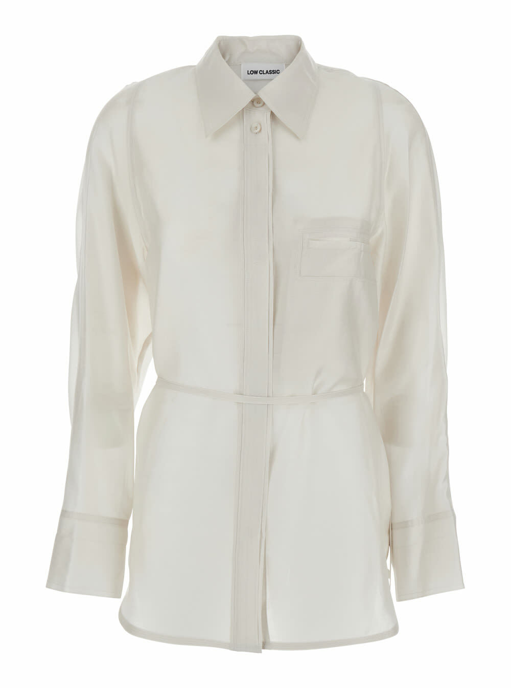 Low Classic White Shirt With Classic Collar And Rear Strap In Tech Fabric Woman