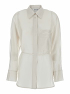 Low Classic White Shirt With Classic Collar And Rear Strap In Tech Fabric Woman