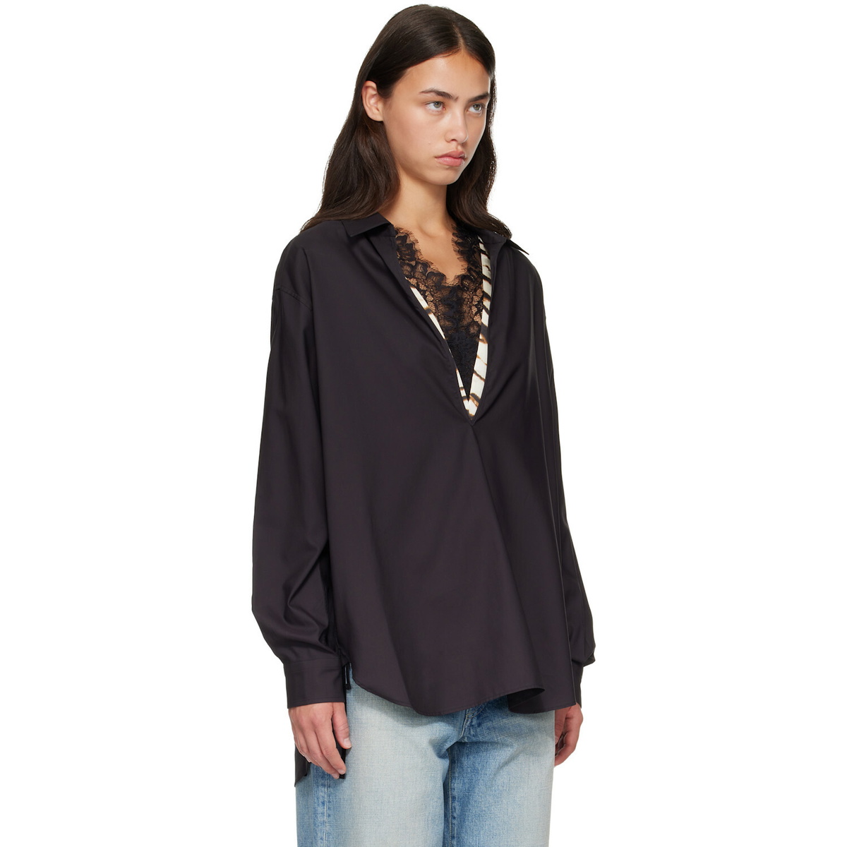 ssstein Black Pima Cotton Oversized Skipper Shirt