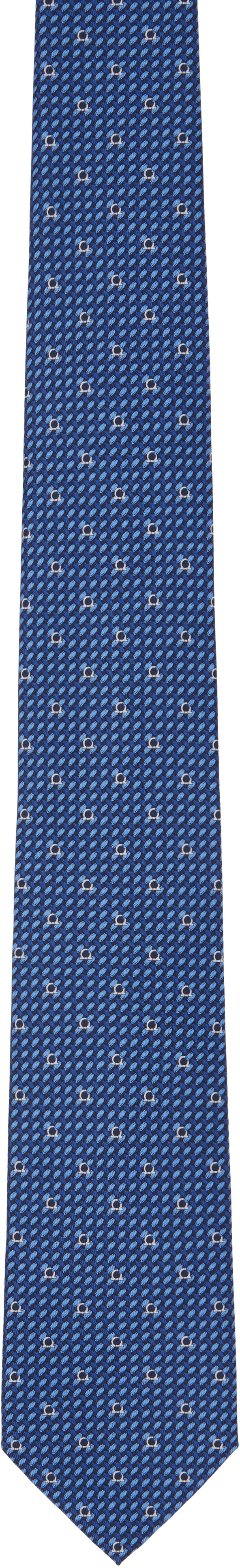 Ferragamo Blue Gancini Print Silk Tie