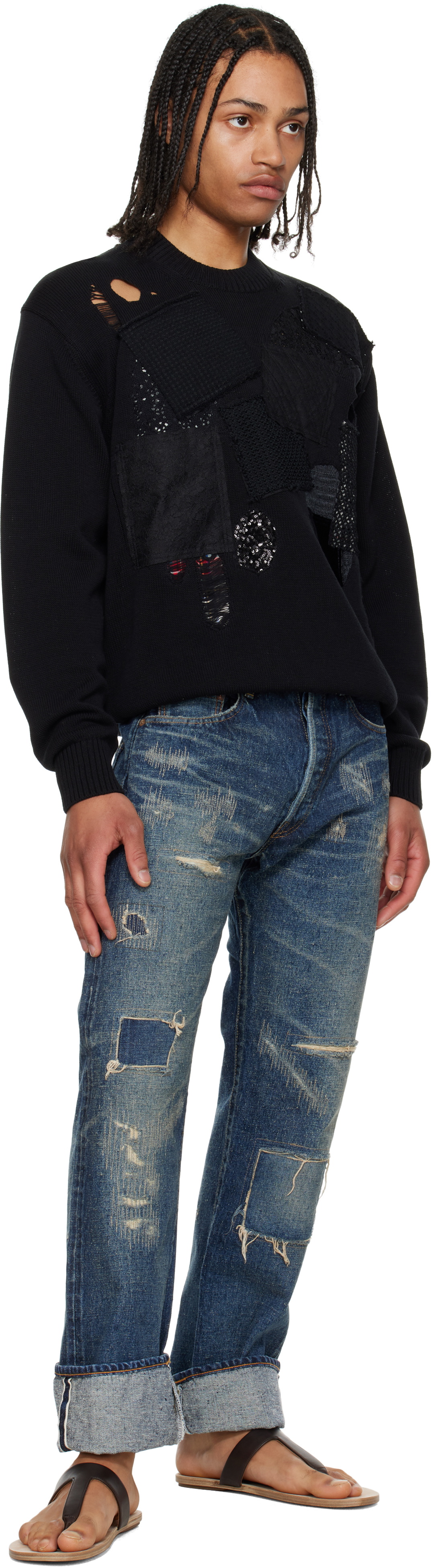 Junya Watanabe Black Cotton Jersey Patchwork Knit Sweater