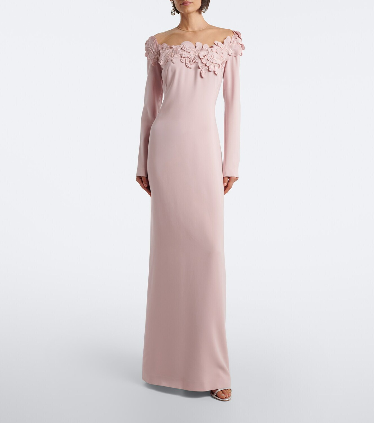 Costarellos Zurina embellished floral-appliqué crêpe gown