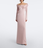 Costarellos Zurina embellished floral-appliqué crêpe gown