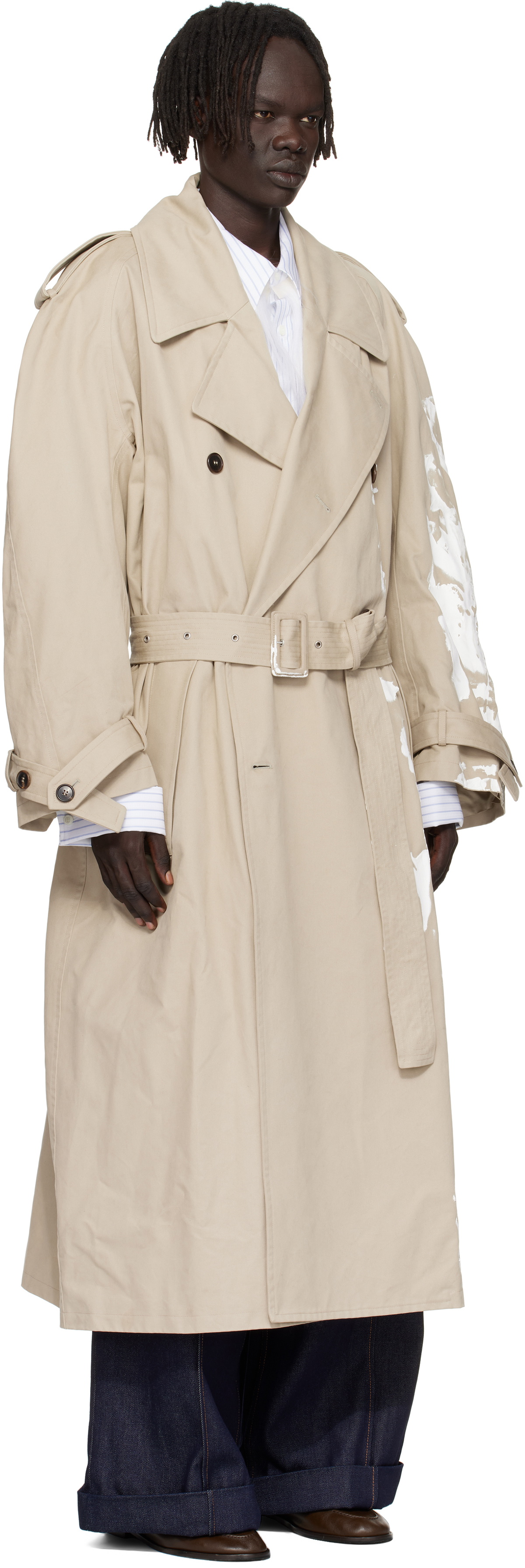 Hed Mayner Beige Painted Trench Coat