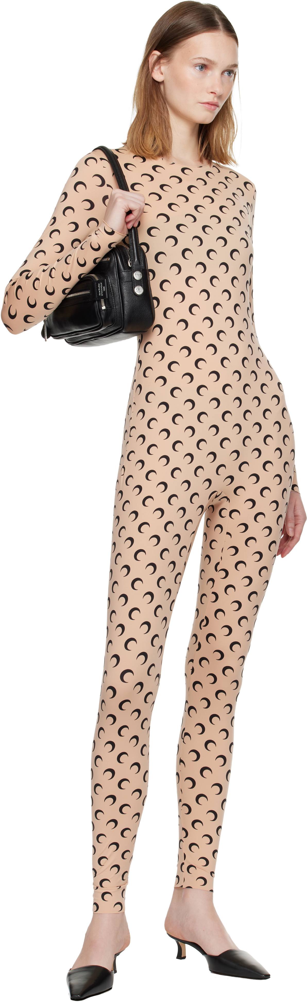 Marine Serre Tan Recycled Jersey Moon Catsuit
