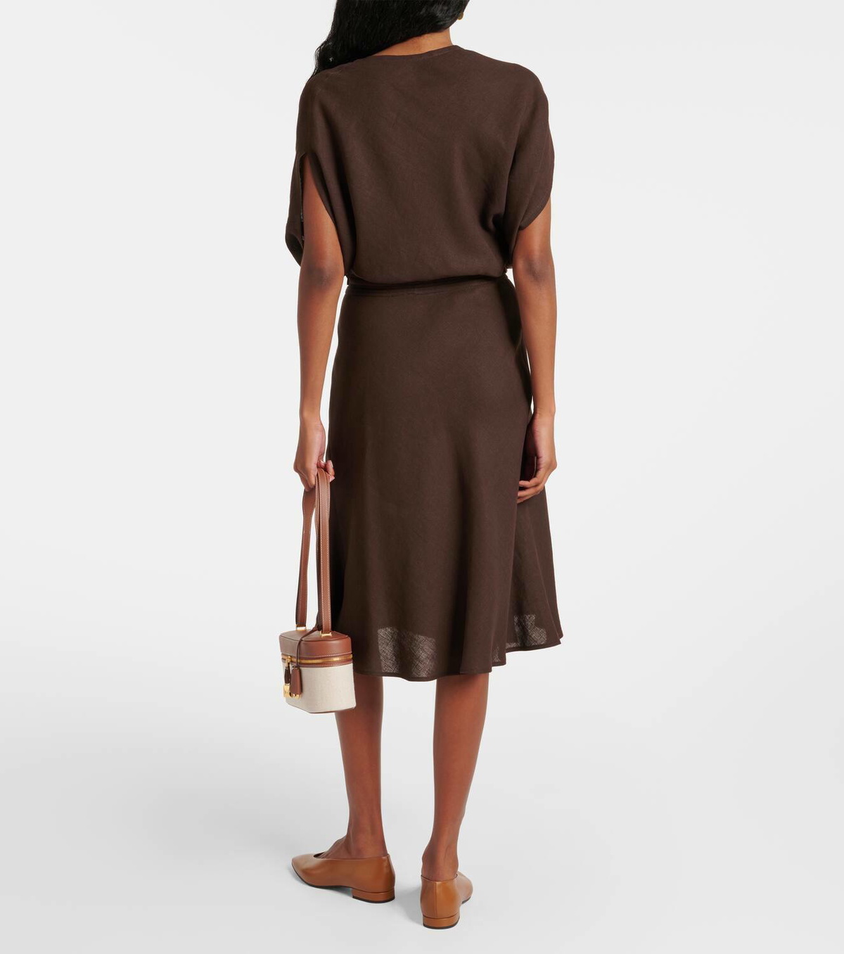 Loro Piana Irene belted linen crêpe midi skirt