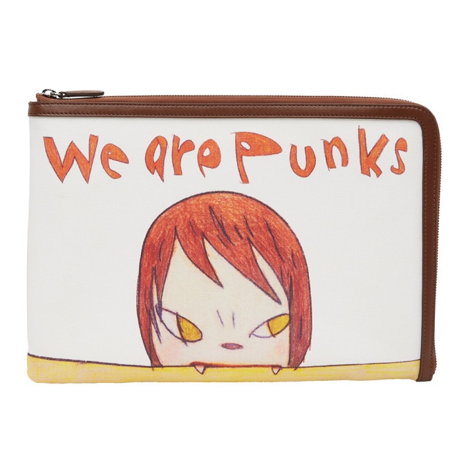 Photo: Stella McCartney White and Brown Yoshitomo Nara Edition Eco Canvas We Are Punks Pouch