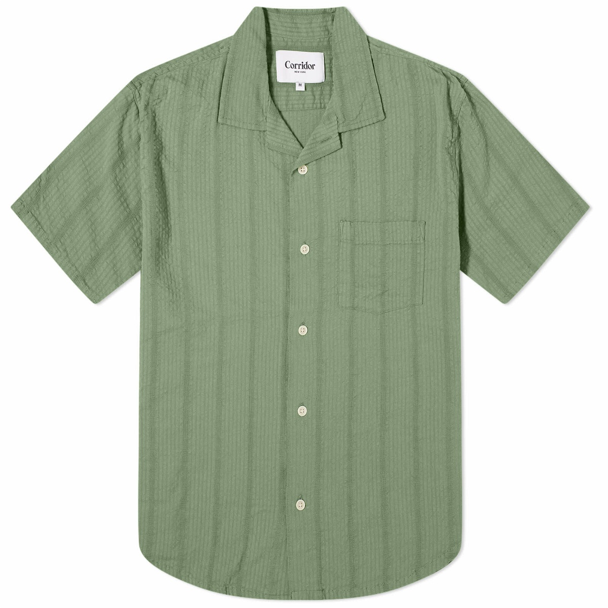 Photo: Corridor Men's Striped Seersucker Vacation Shirt in Green