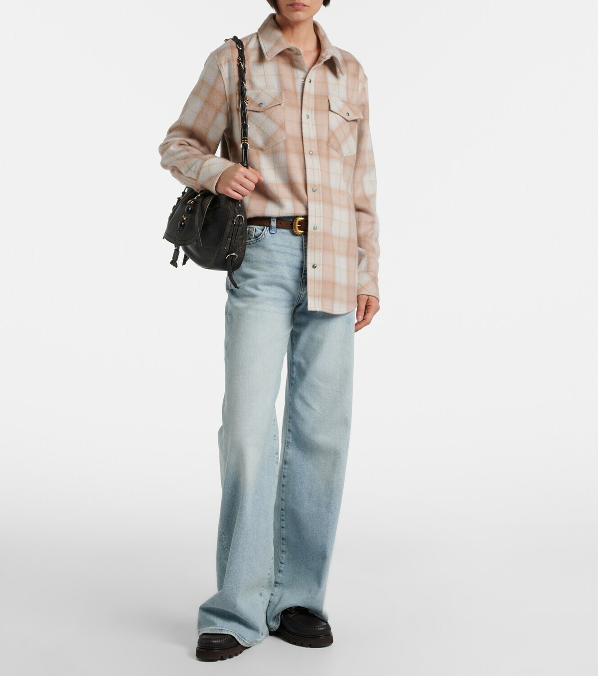 God's True Cashmere Champagne Tartan cashmere shirt with emerald