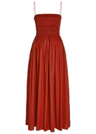Matteau Shirred Cotton-poplin Midi Dress Red