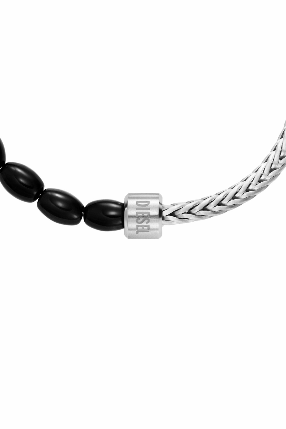 Diesel Black Agate Beaded Bracelet - Bracelets - Unisex - Silver