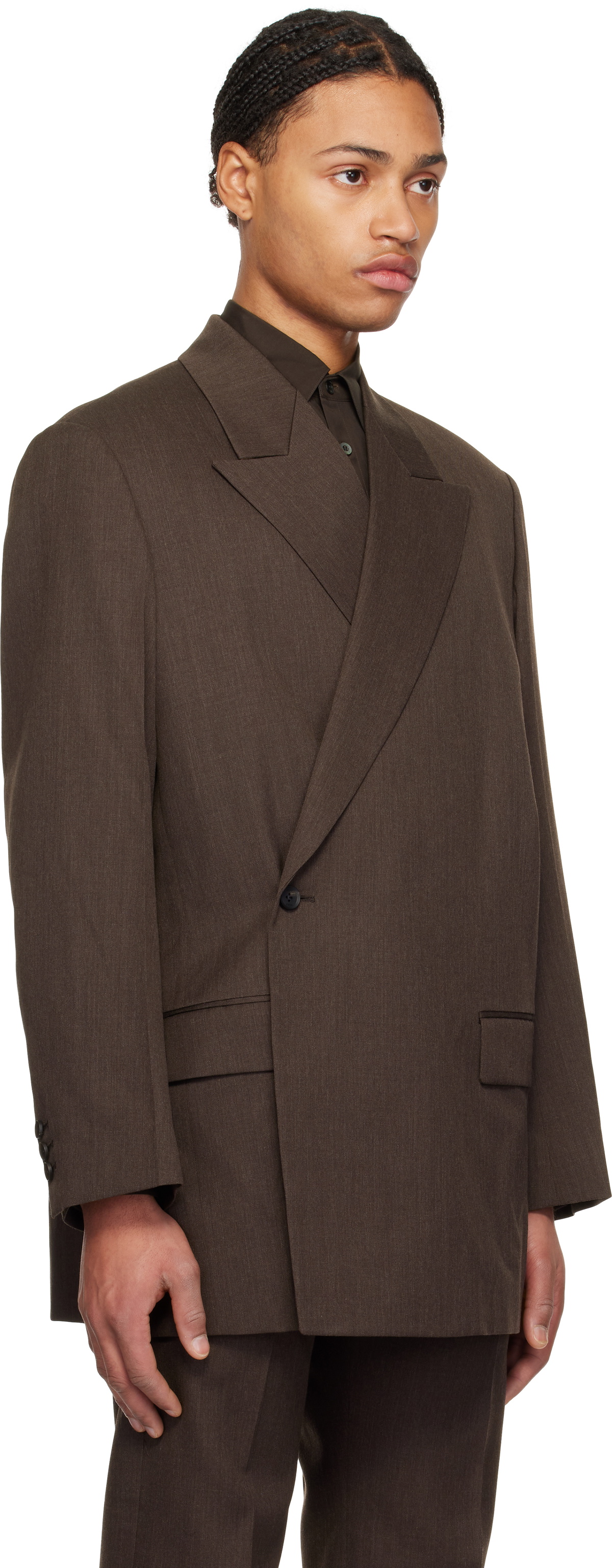 YOKE Brown Wool Gabardine Double-Breasted Blazer