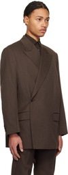 YOKE Brown Wool Gabardine Double-Breasted Blazer