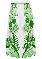 Farm Rio Color Festival Printed Linen Midi Skirt Green