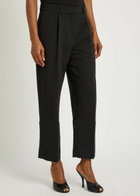 Tory Burch Satin Cuffs Cropped Crepe Trousers Black